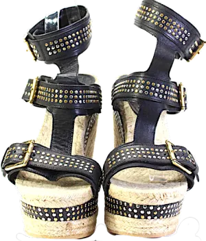 Alexander McQueen UK. Black Espadrille Stud Wedge Heels Sandals Shoes Size 10