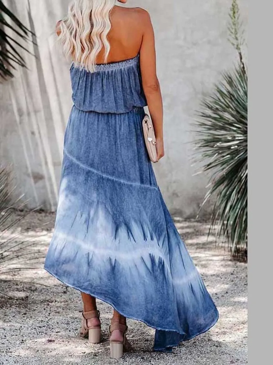 All American Denim Strapless Maxi Dress