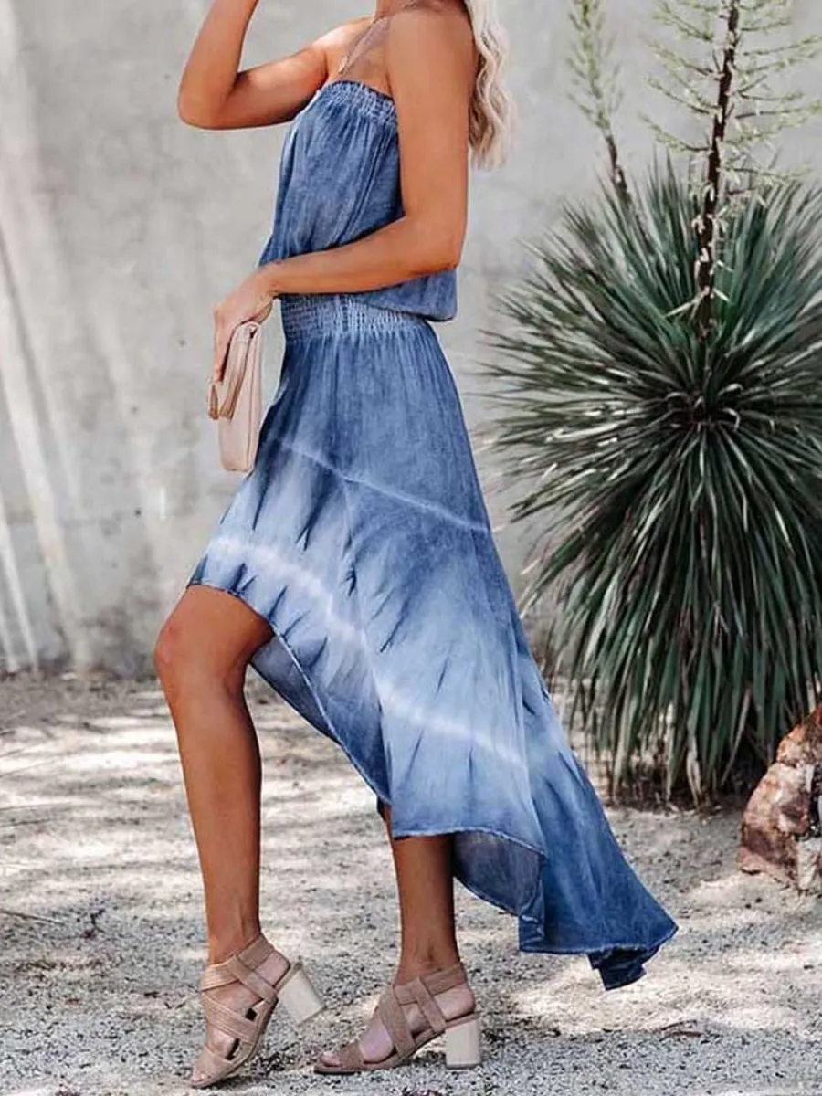 All American Denim Strapless Maxi Dress