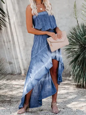 All American Denim Strapless Maxi Dress