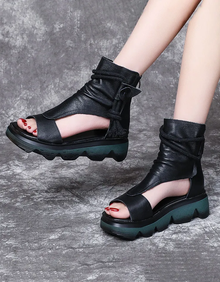 Ankle Lace-up Open Toe Retro Sandals Boots