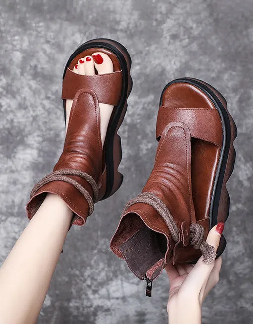 Ankle Lace-up Open Toe Retro Sandals Boots