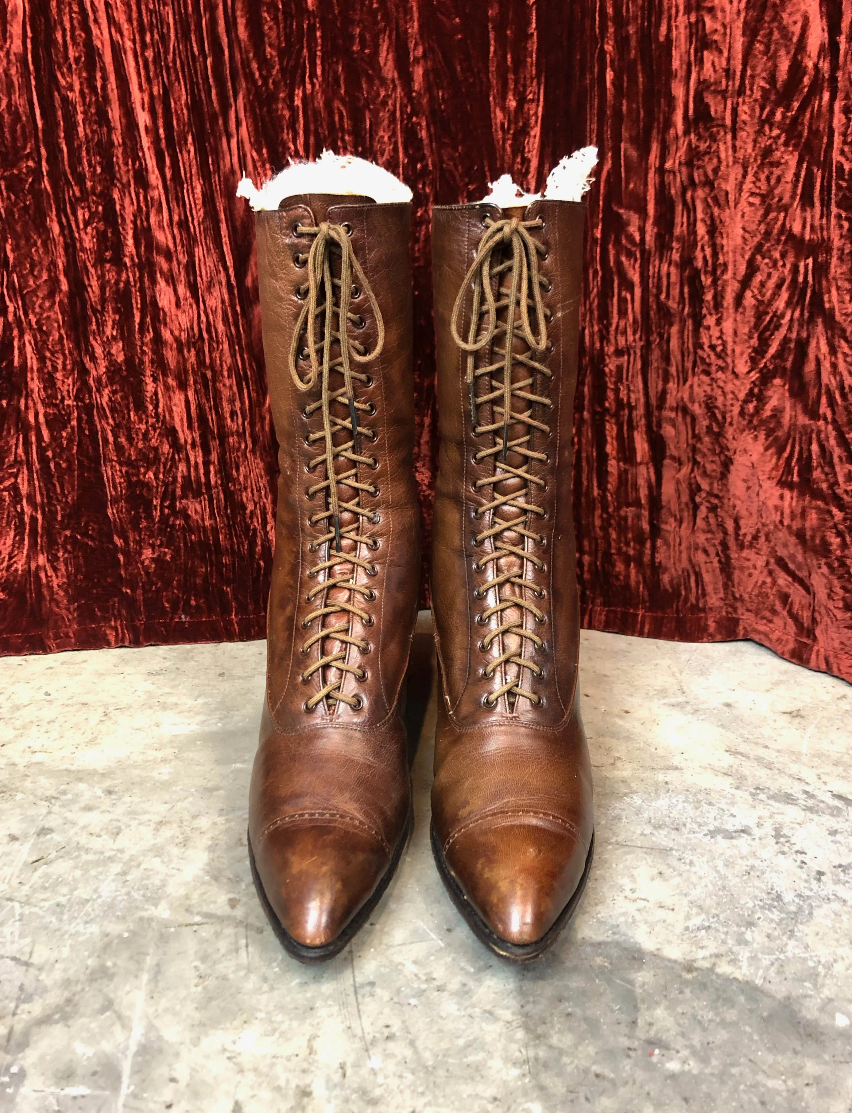 Antique Turn Of The Century Victorian Edwardian Brown Leather Lace Up Boots - Women's 7