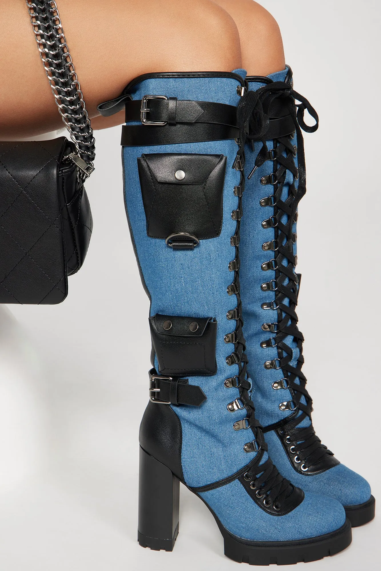 Baddie Alert Over The Knee Boots - Denim