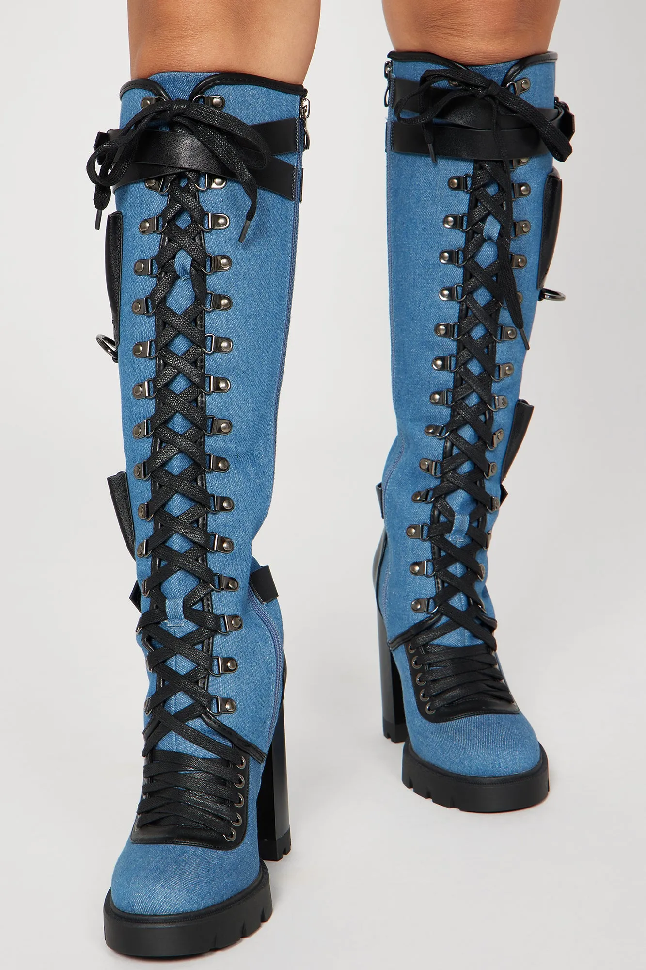 Baddie Alert Over The Knee Boots - Denim