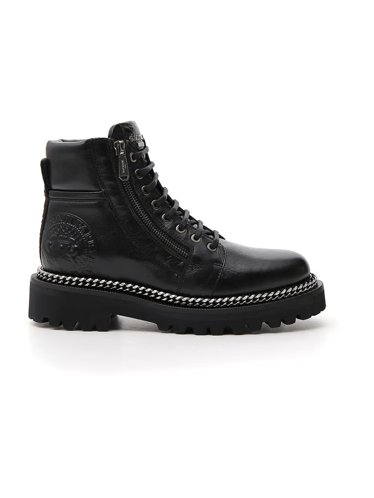 Balmain Side Zip Lace-Up Ankle Boots
