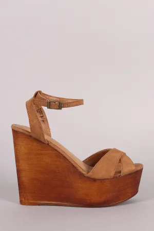 Bamboo Crisscross Ankle Strap Wooden Platform Mule Wedge