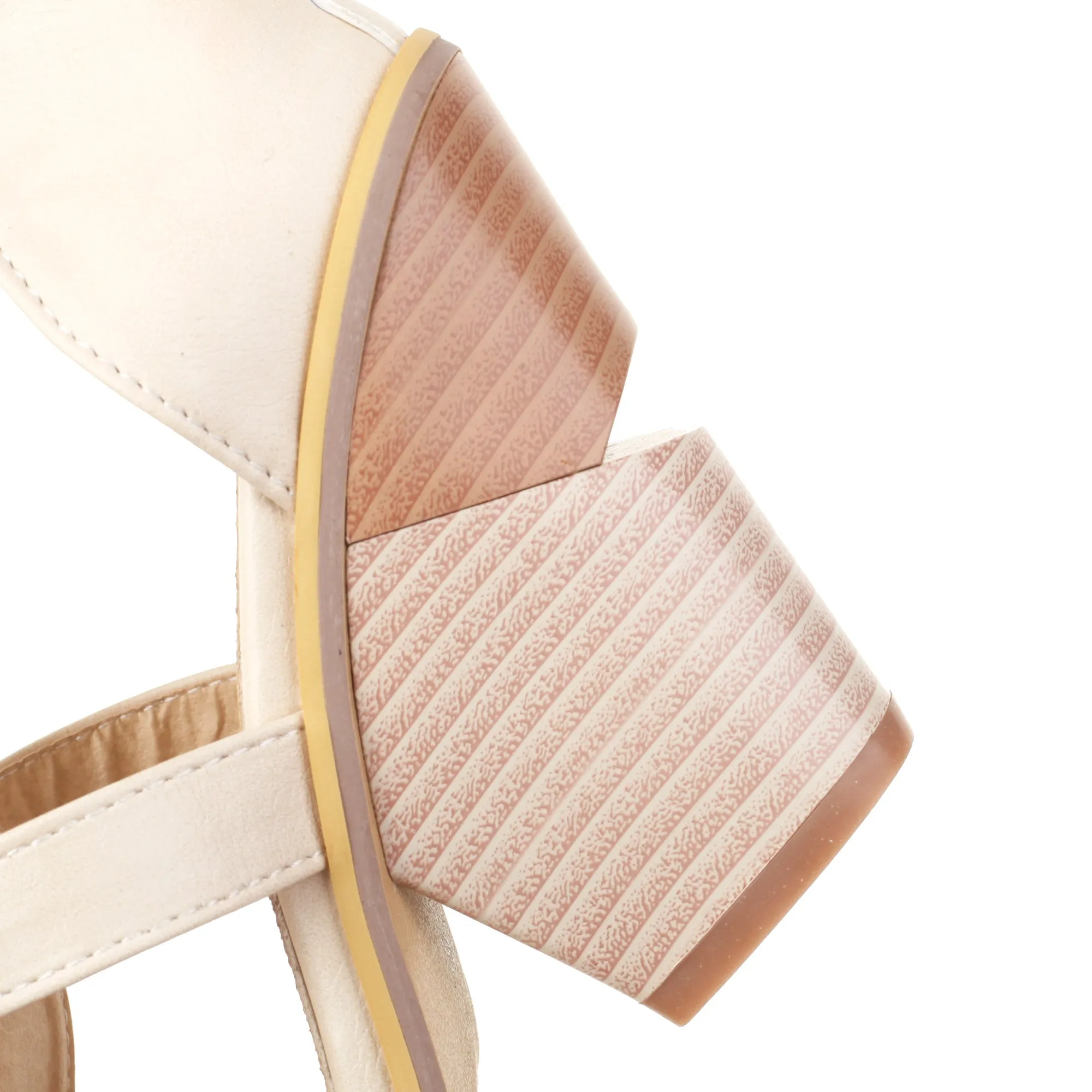 Bigsizeheels Wood Grain Cut-Outs Wedge Sandals-Beige