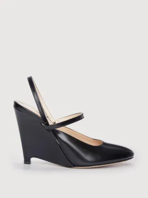 Black leather Aster wedge heels