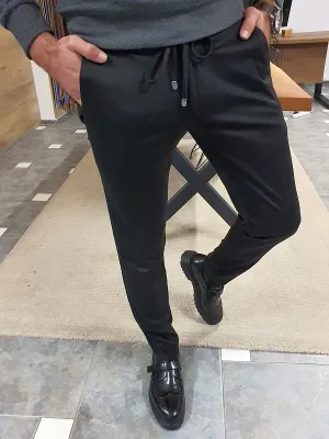 Black Slim Fit Lace Up Pants for Men by GentWith.com