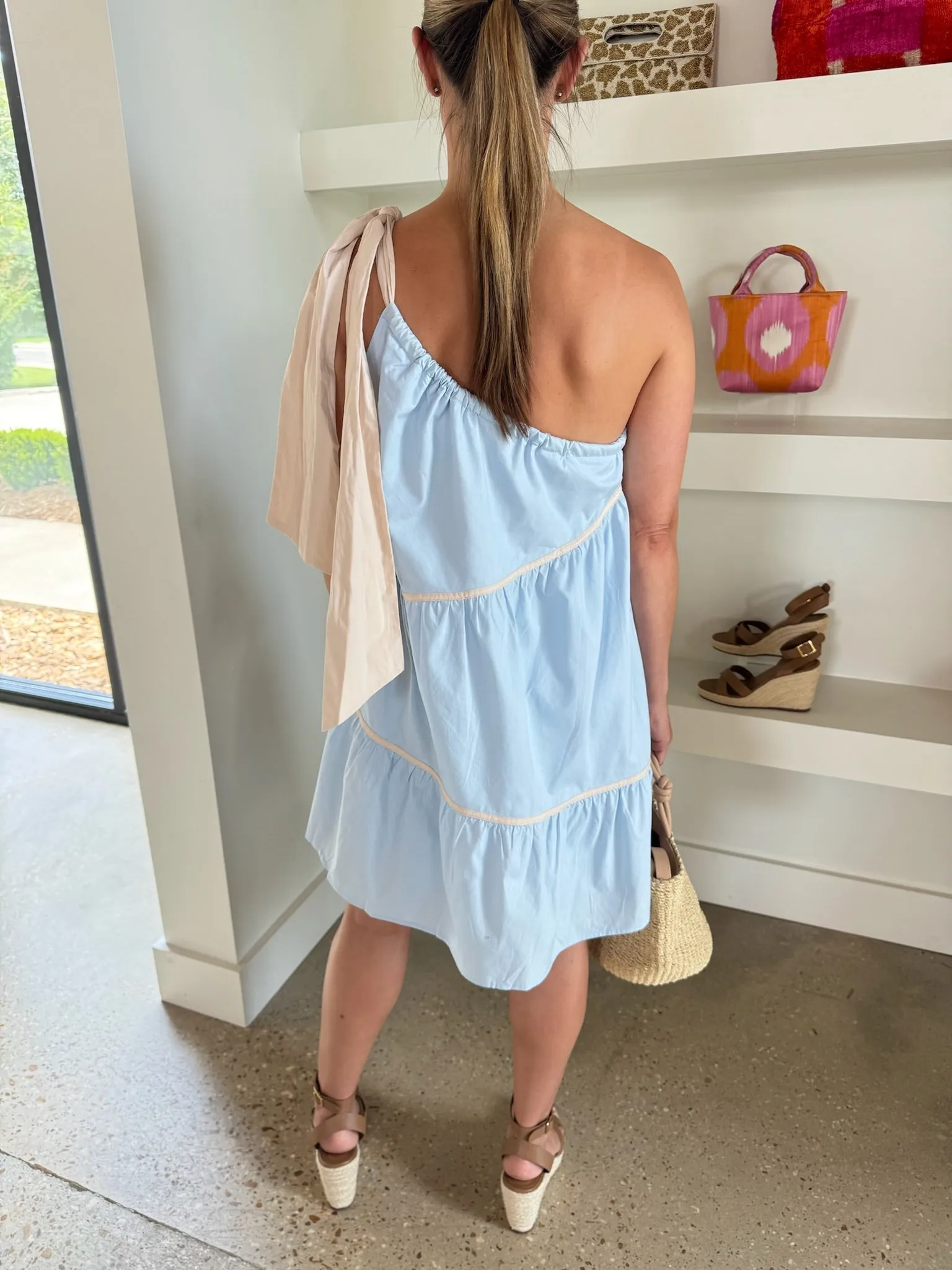 Blue One Shoulder Bow Dress