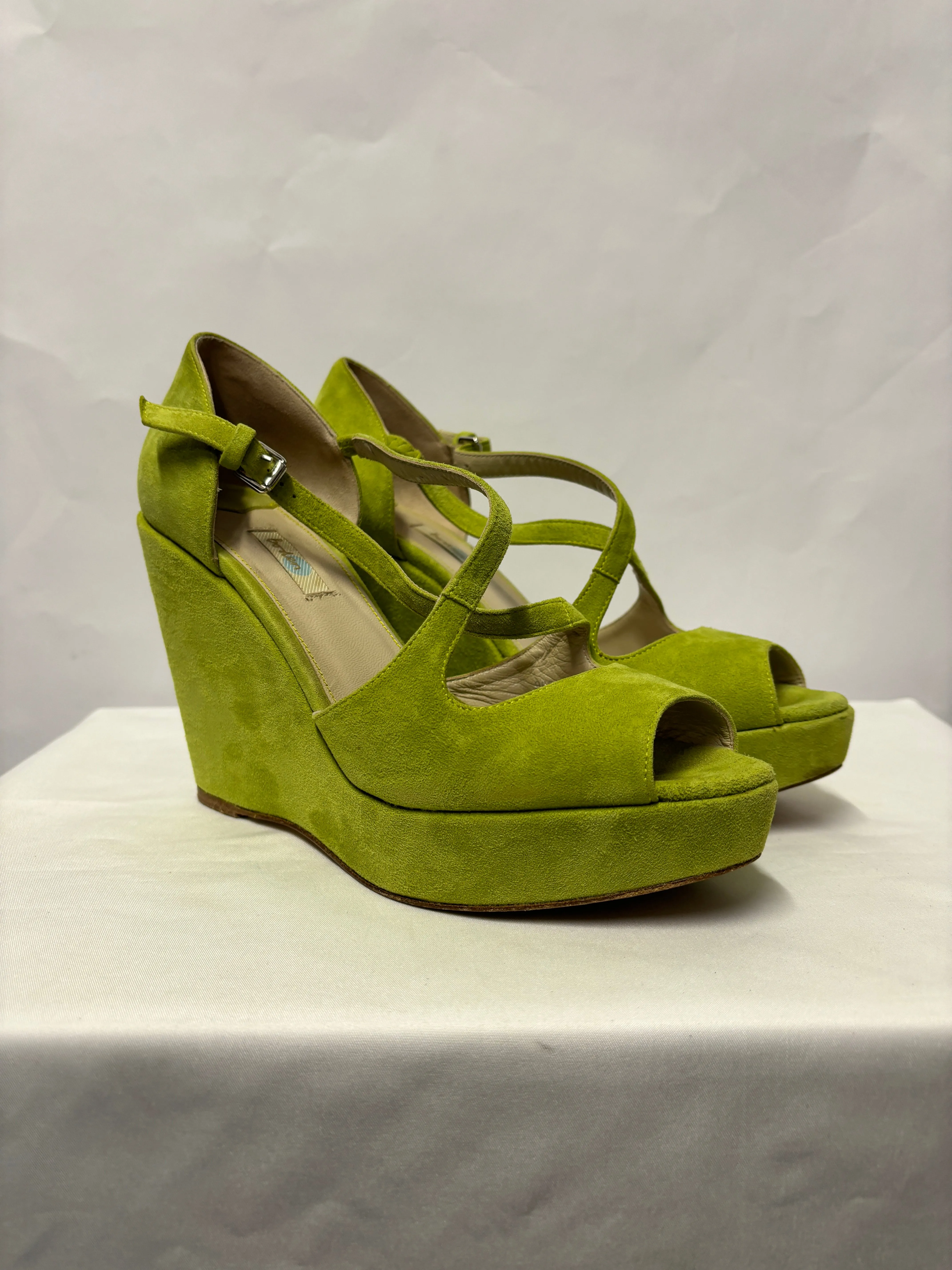 Boden Green Suede Open Toe Wedge Heel Sandals 4