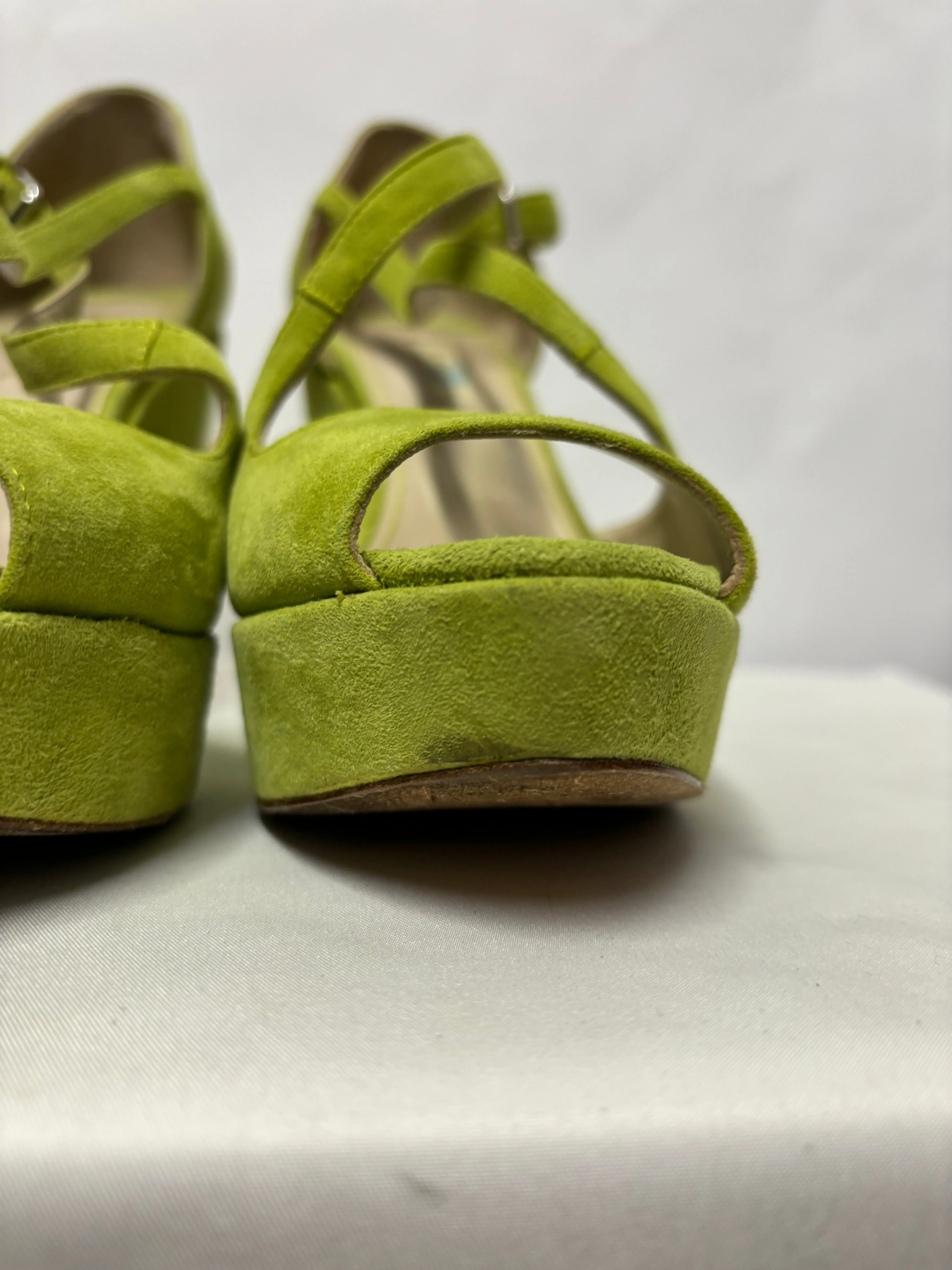 Boden Green Suede Open Toe Wedge Heel Sandals 4