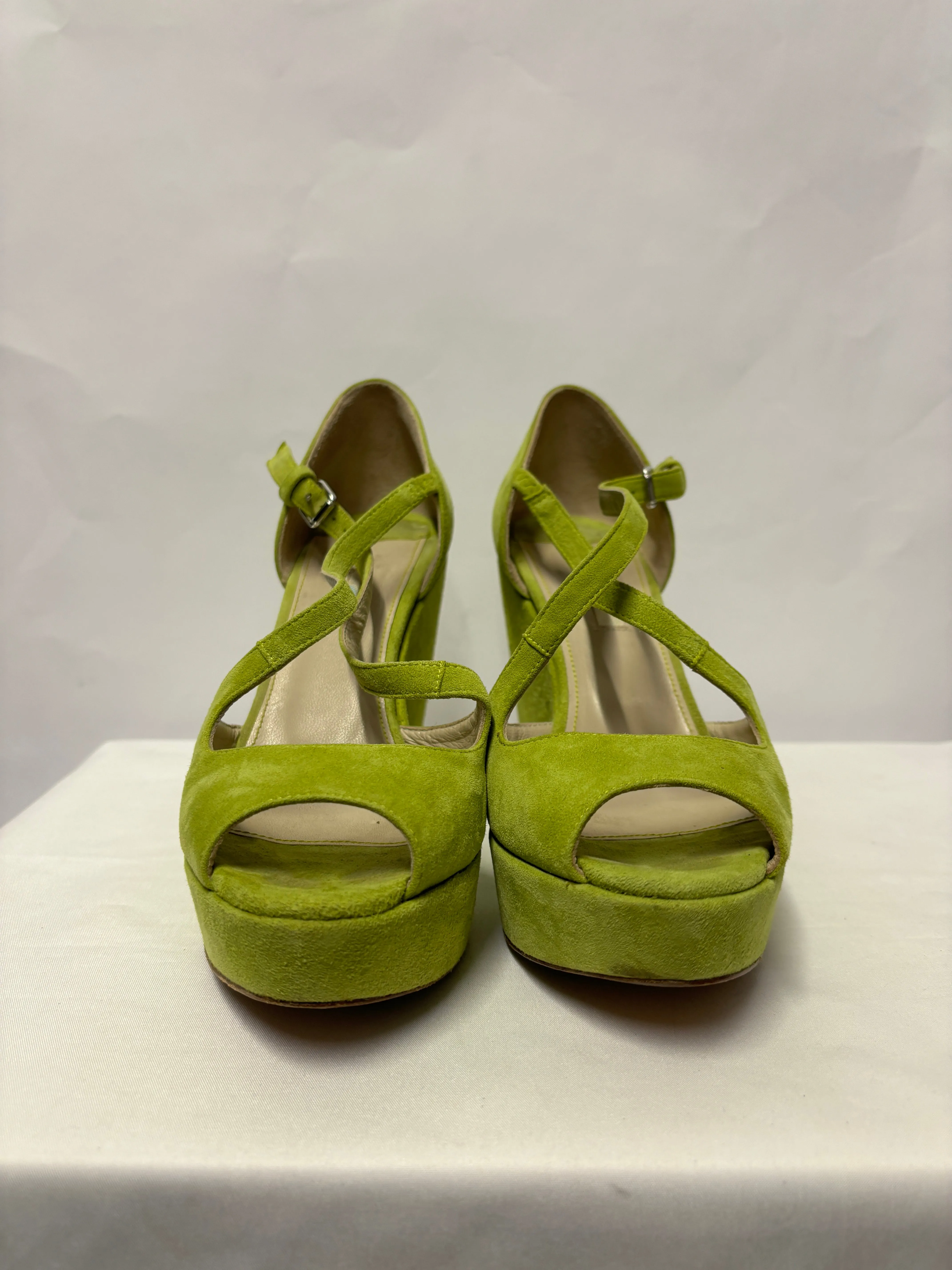 Boden Green Suede Open Toe Wedge Heel Sandals 4