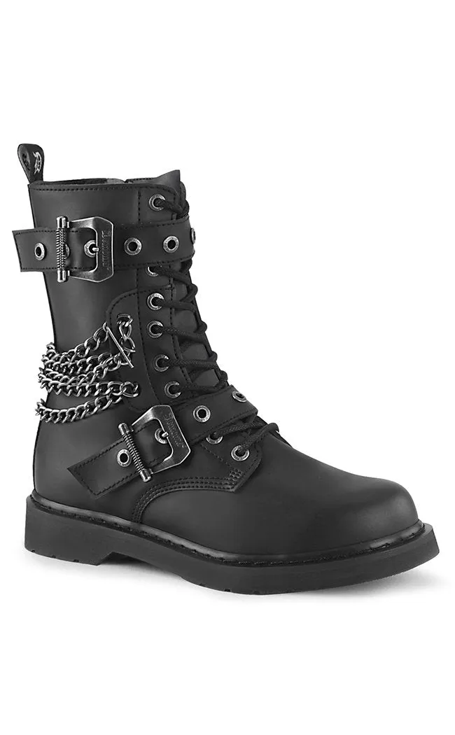 BOLT-250 Black Lace Up Chain Boots