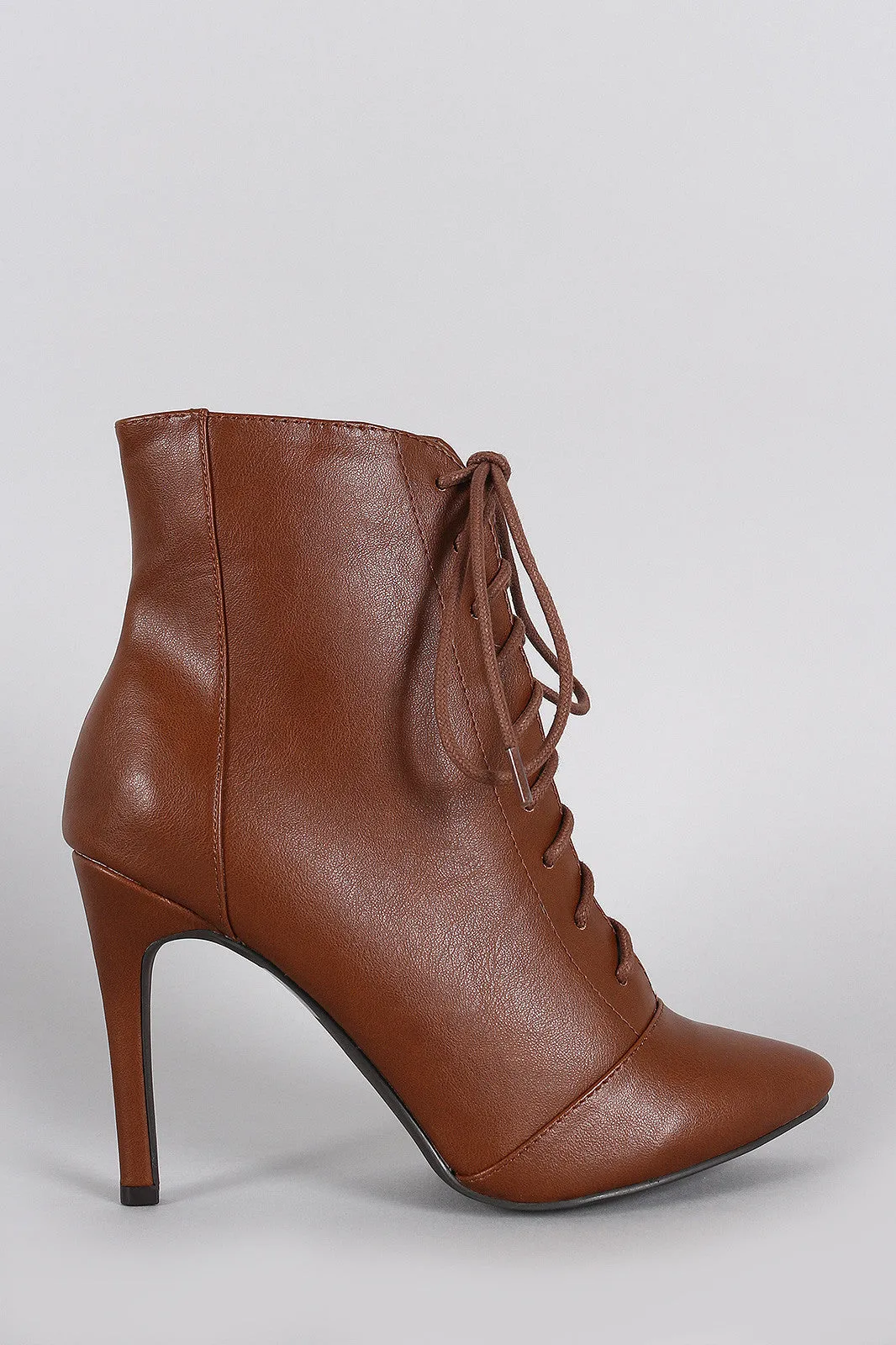 Breckelle Pointy Toe Lace Up Heeled Ankle Boots