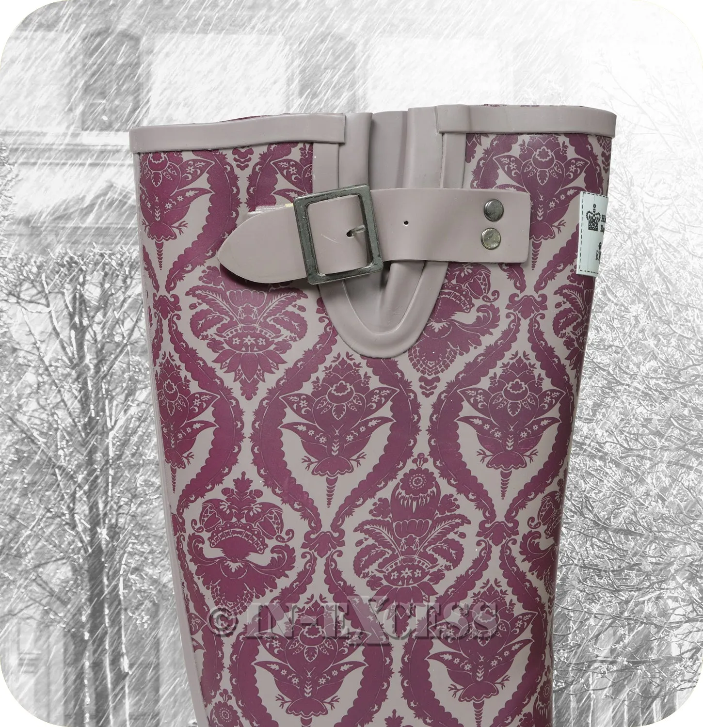 Briers Stylish Historic Adjustable Neoprene Lined Wellington Boots Purple Pattern - Size 4