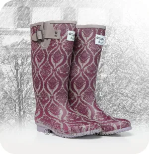 Briers Stylish Historic Adjustable Neoprene Lined Wellington Boots Purple Pattern - Size 4