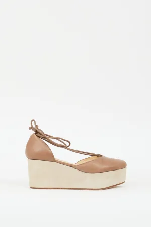 Brown & Beige Leather D'orsay Wedge