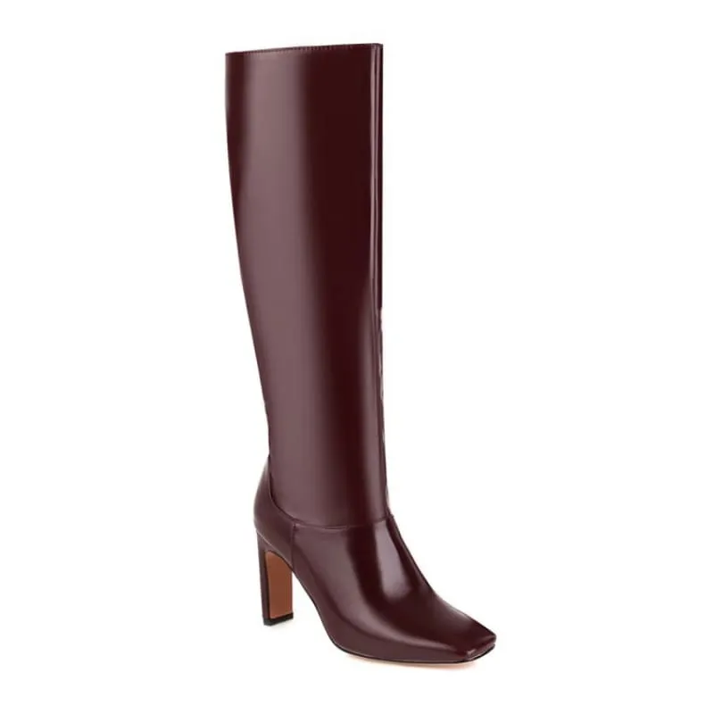 Burgundy Wedge Heel Knee High Boots for Ladies