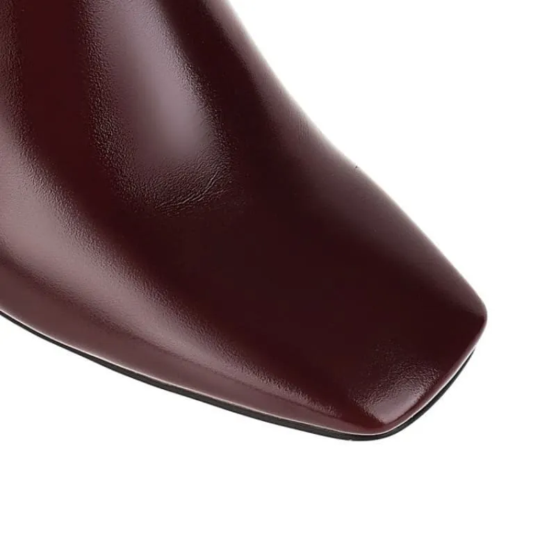 Burgundy Wedge Heel Knee High Boots for Ladies