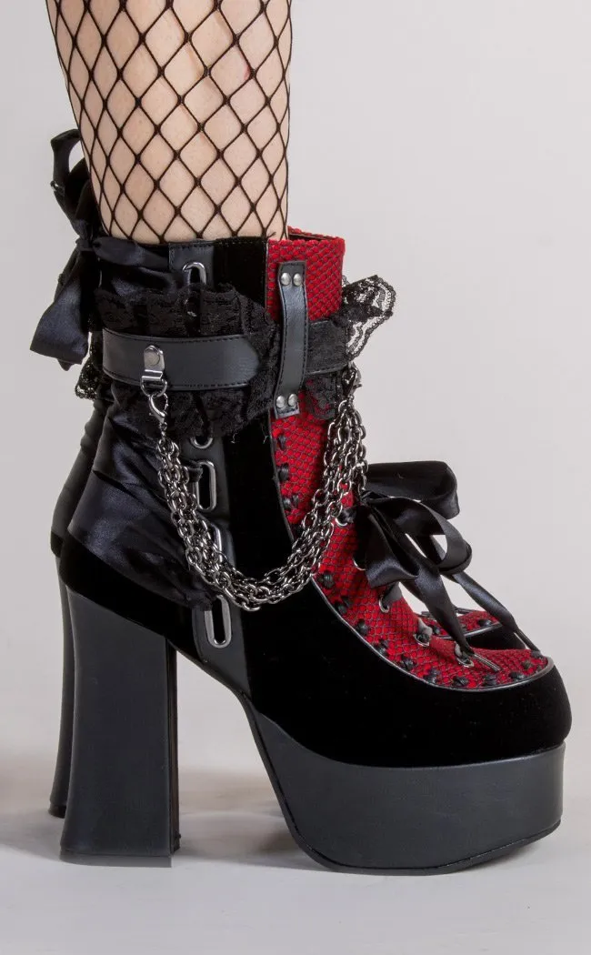 CHARADE-110 Black/Red Velvet Boots