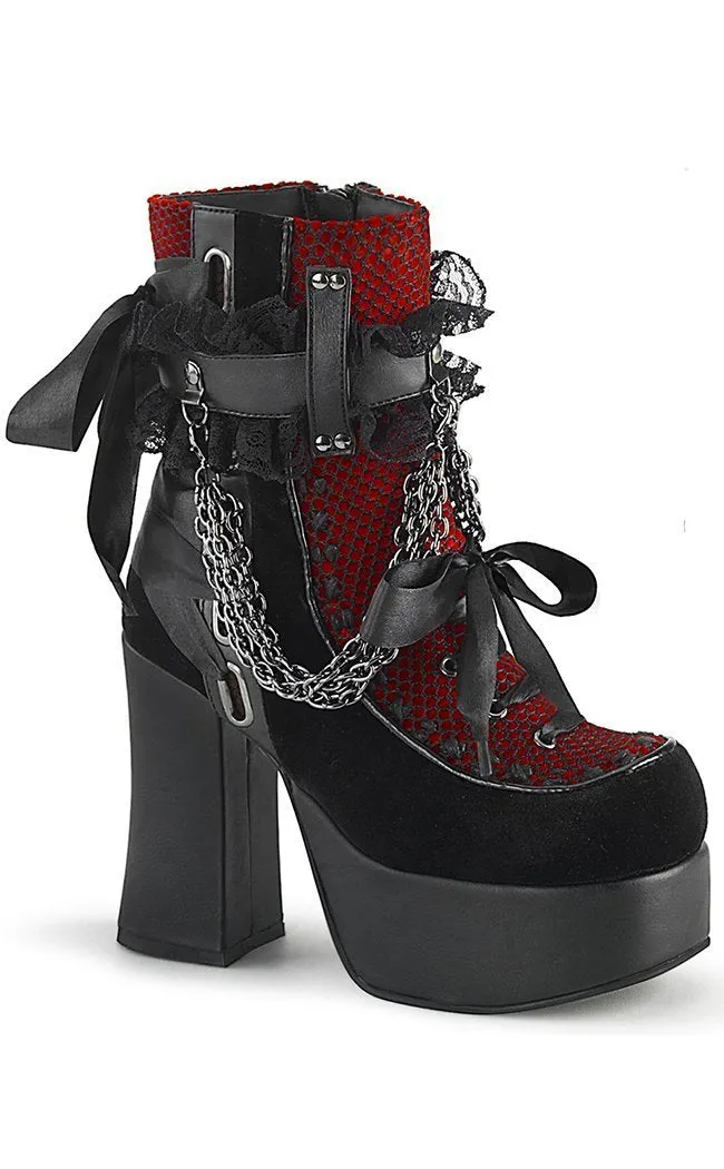 CHARADE-110 Black/Red Velvet Boots