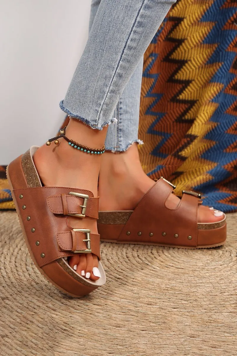 Chestnut Buckle Platform Sandal