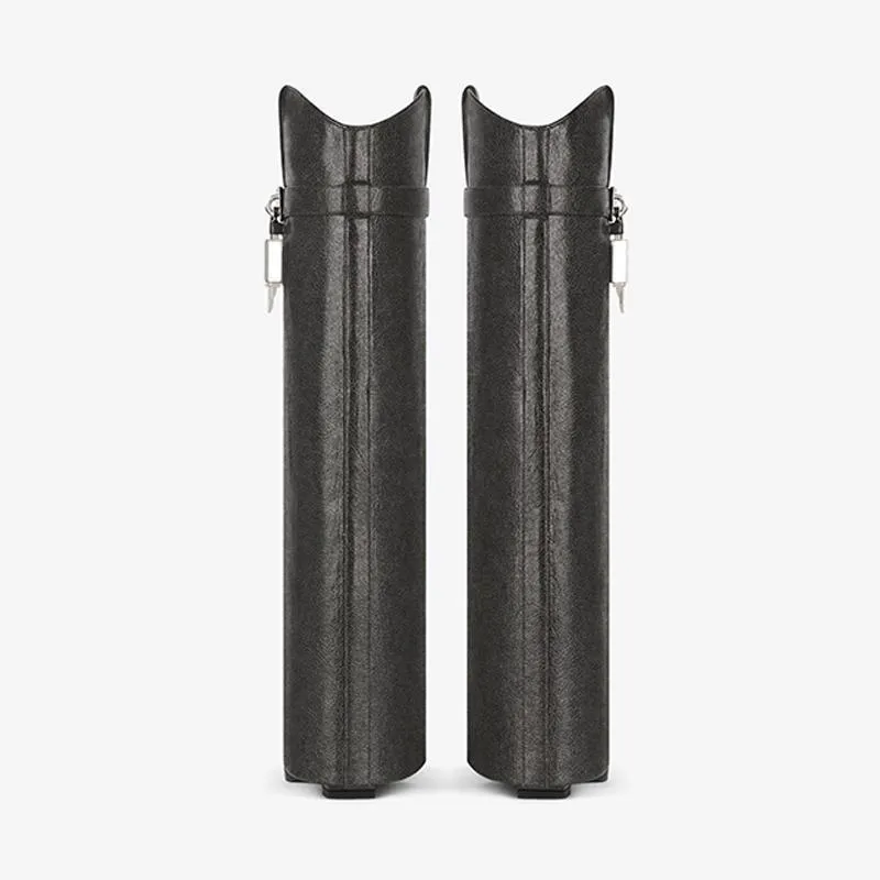 Chic Black Calfskin High Boots