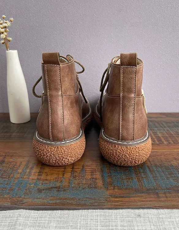 Color Matching Thick-soled Lace-Up Round Toe Boots