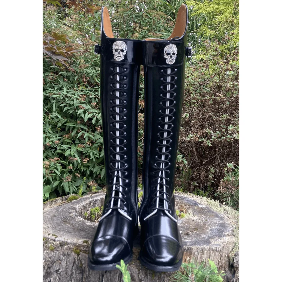 Custom DeNiro Tintoretto Dressage Boot - Brushed Black with Swarovski Skull Buckle - 39 MC/M