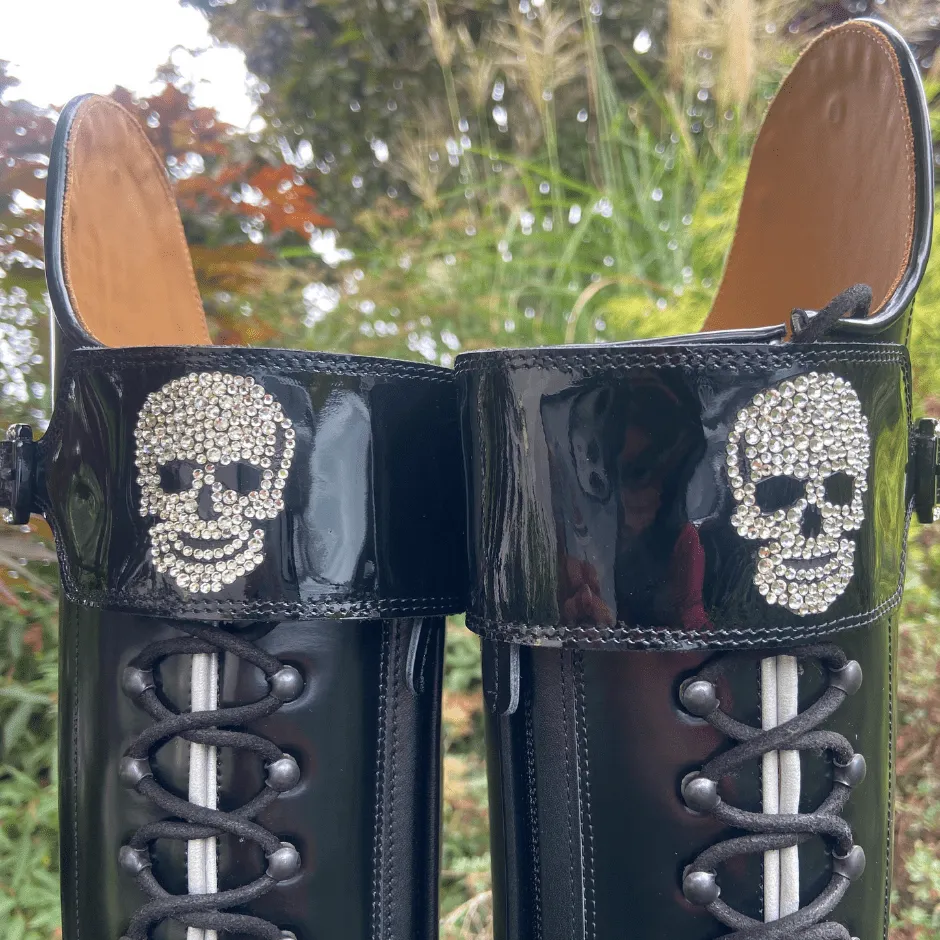 Custom DeNiro Tintoretto Dressage Boot - Brushed Black with Swarovski Skull Buckle - 39 MC/M