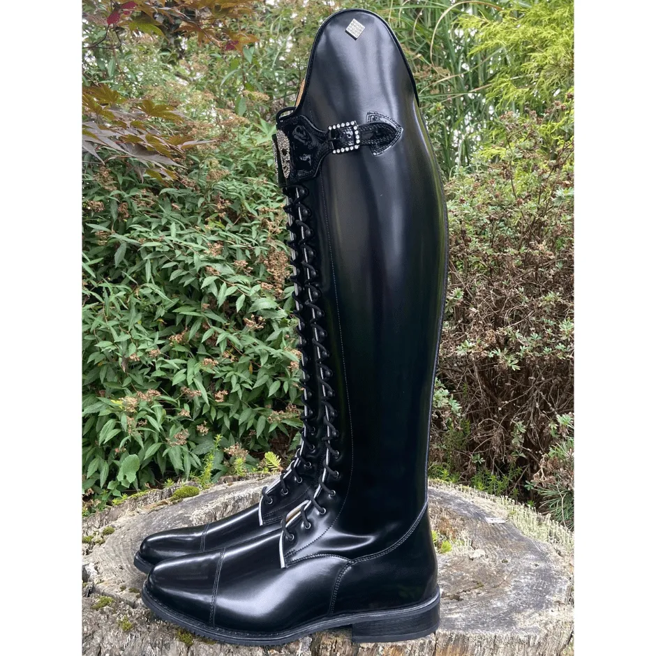 Custom DeNiro Tintoretto Dressage Boot - Brushed Black with Swarovski Skull Buckle - 39 MC/M