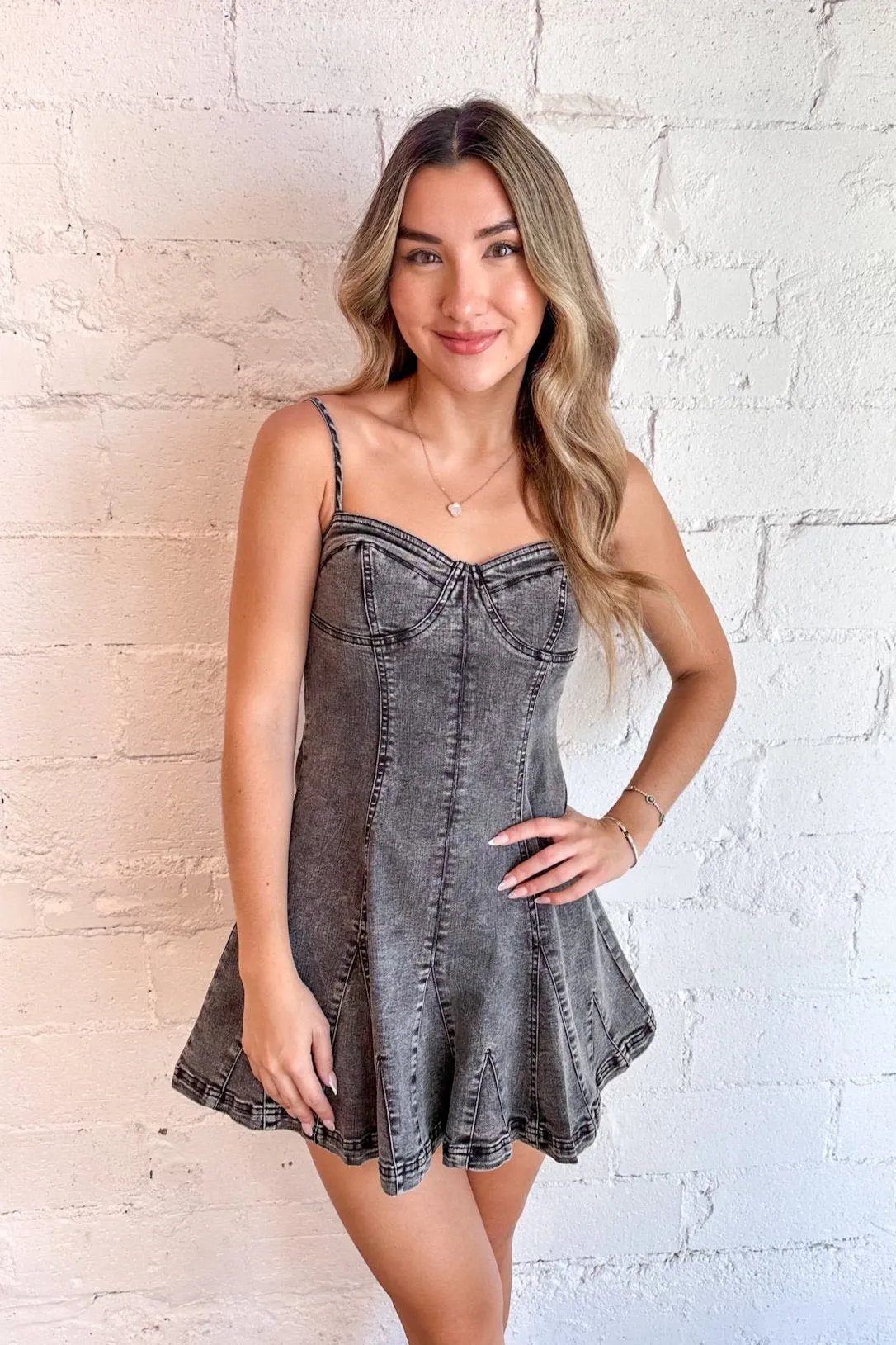 Denim Fit & Flare Mini Dress