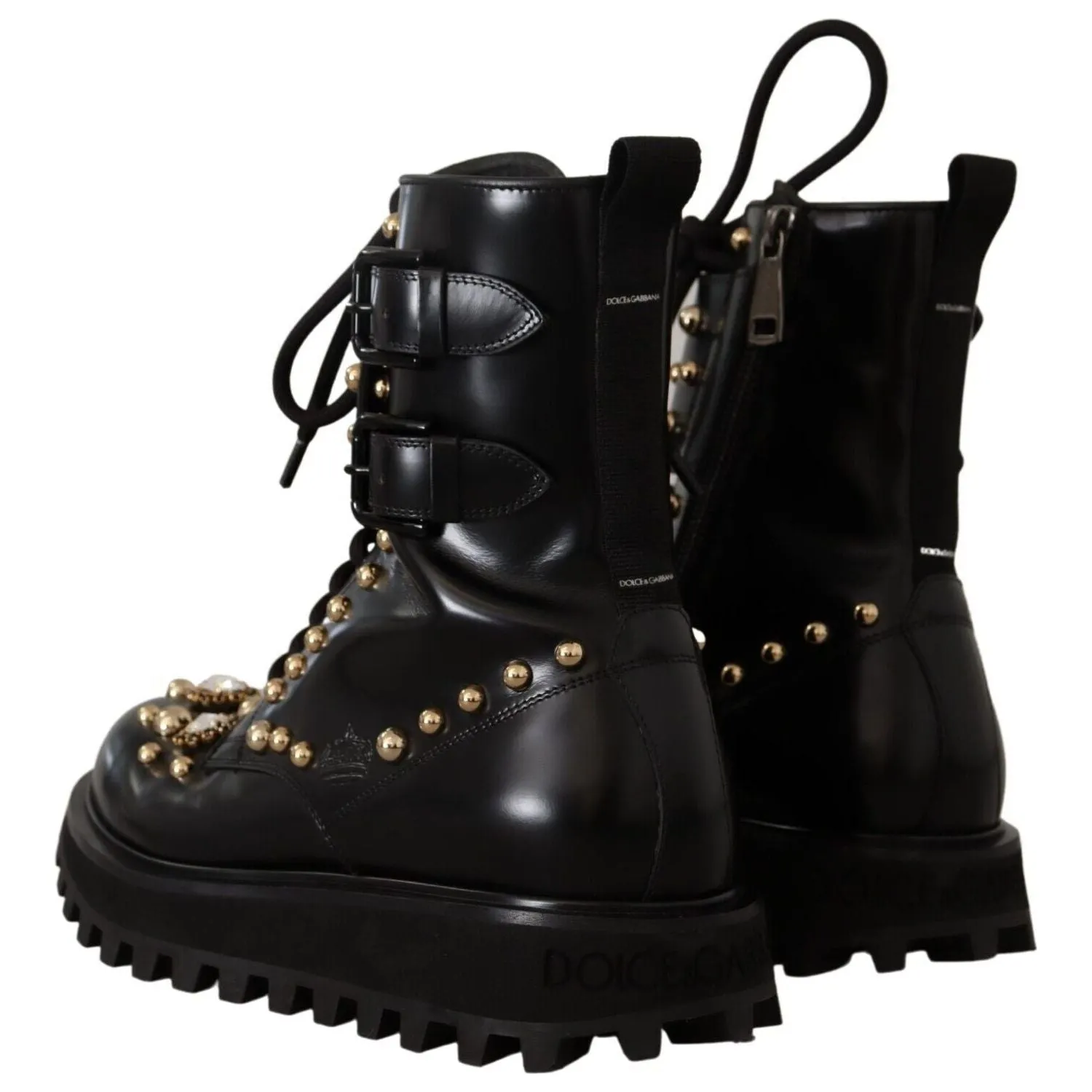 Dolce & Gabbana Black Crystal-Studded Formal Boots