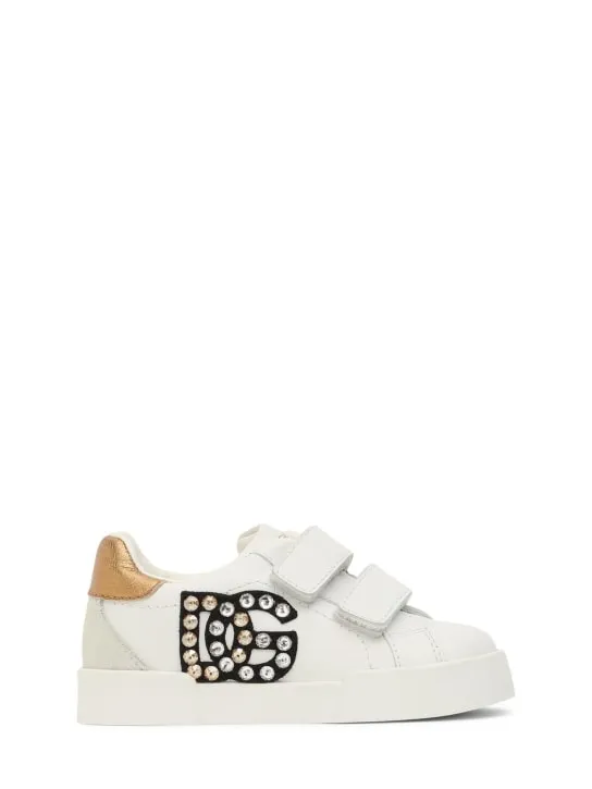 Dolce&amp;Gabbana   Embellished logo leather sneakers 