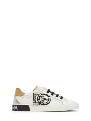 Dolce&amp;Gabbana   Embellished logo leather sneakers 