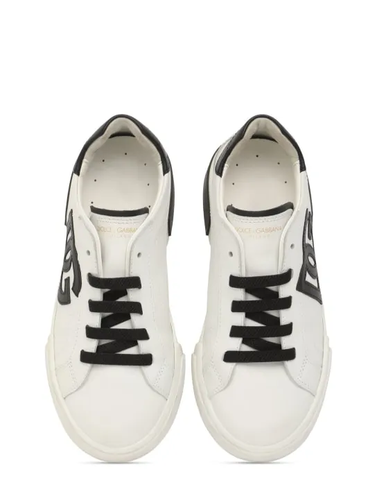 Dolce&amp;Gabbana   Logo print leather lace-up sneakers 