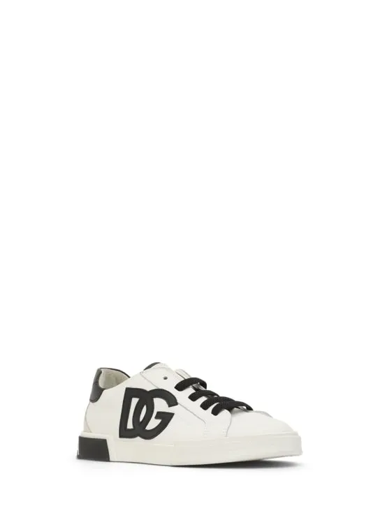 Dolce&amp;Gabbana   Logo print leather lace-up sneakers 