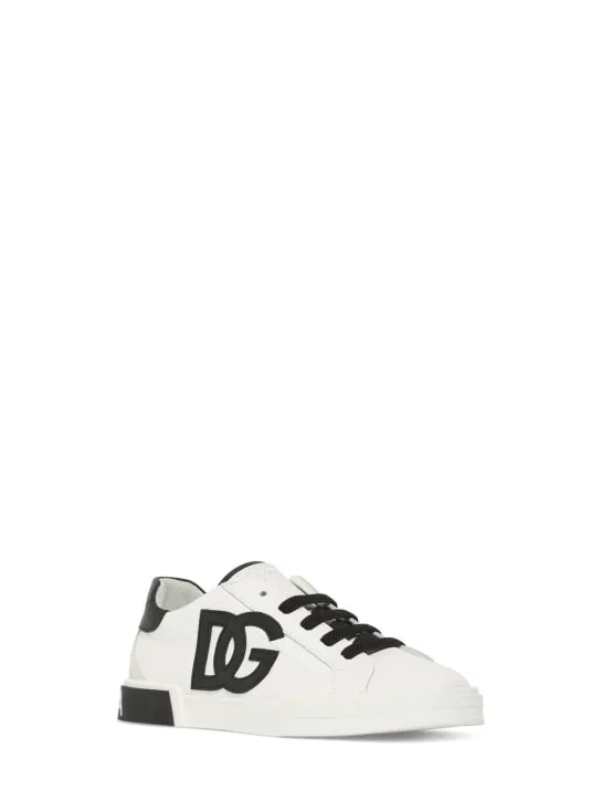 Dolce&amp;Gabbana   Logo print leather lace-up sneakers 