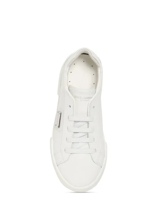 Dolce&amp;Gabbana   Metal logo leather lace-up sneakers 