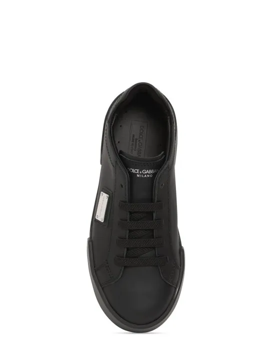 Dolce&amp;Gabbana   Metal logo leather lace-up sneakers 