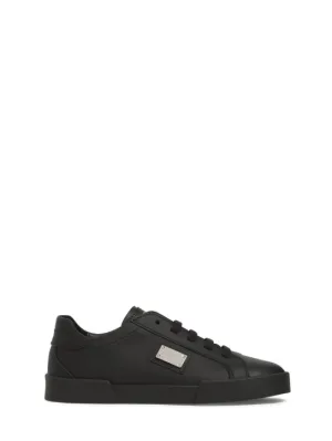 Dolce&amp;Gabbana   Metal logo leather lace-up sneakers 