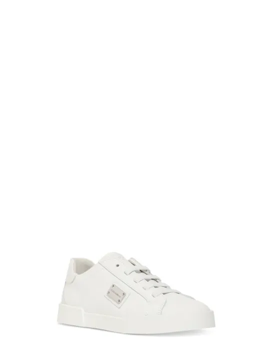 Dolce&amp;Gabbana   Metal logo leather lace-up sneakers 