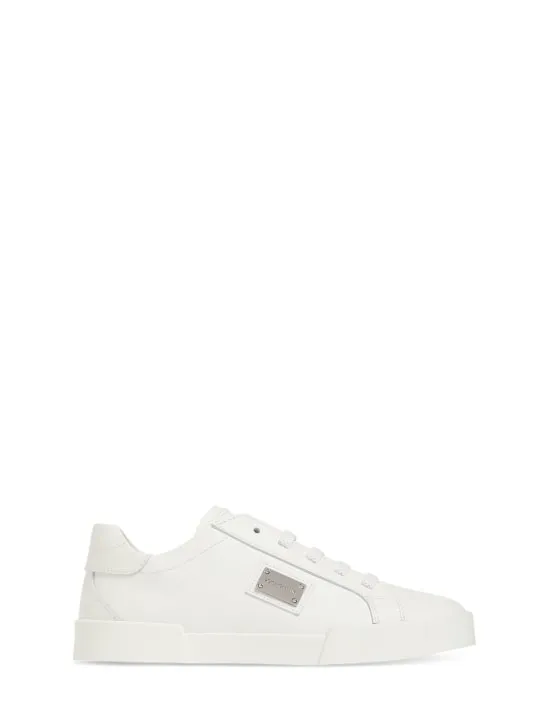 Dolce&amp;Gabbana   Metal logo leather lace-up sneakers 