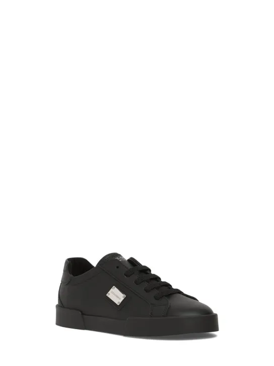 Dolce&amp;Gabbana   Metal logo leather lace-up sneakers 