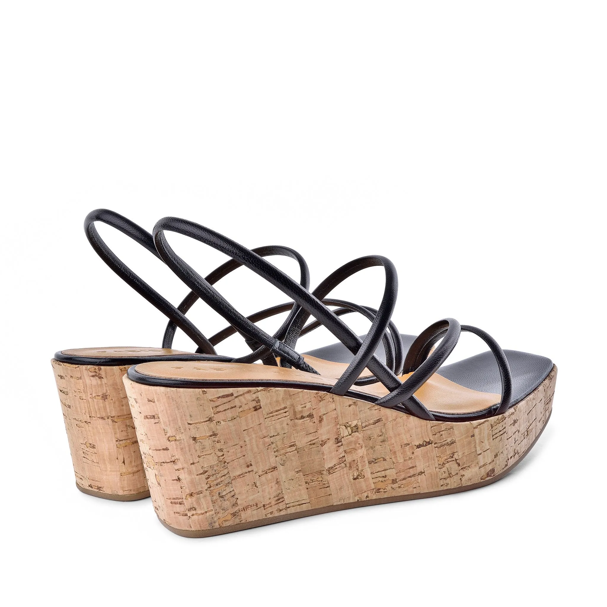 Effe Black Cork Platform Sandals