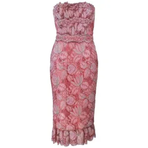 ELIZABETH MASON COUTURE Pink Metallic Lace Cocktail Dress