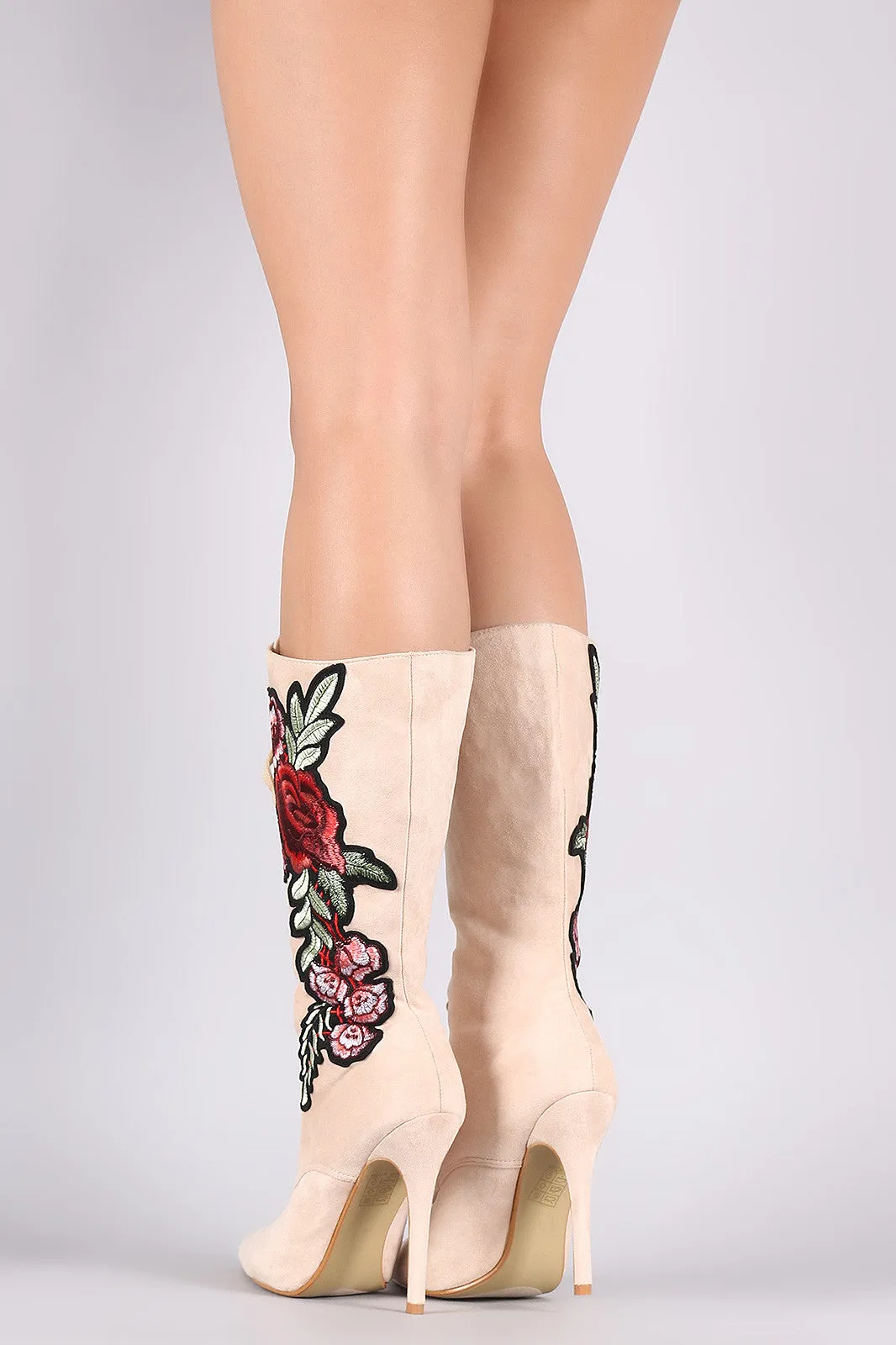 Embroidered Floral Suede Lace Up Boots