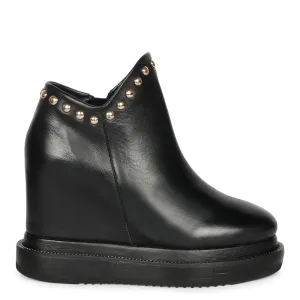 Emily Black Leather Inner Wedge Heel Ankle Boots